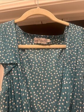 Tiare Hawaii Teal Polka Dot Wrap Dress